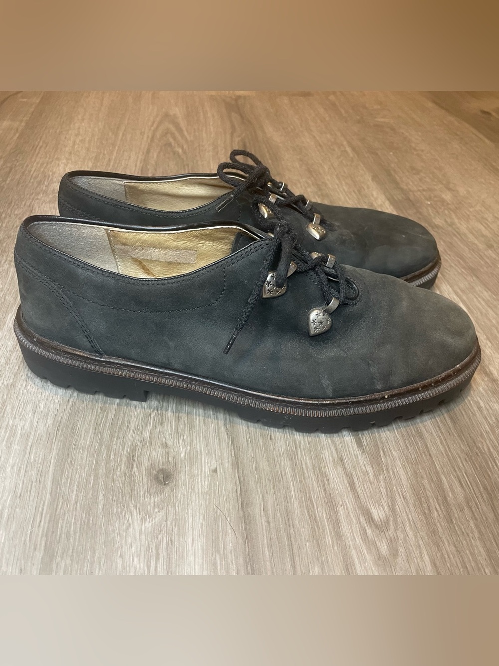 Black Nubuck Lace-Up Flats